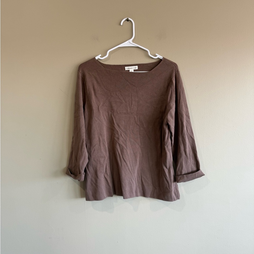 Coldwater Creek Brown 3/4 Sleeve Silk Blend Sweater - Picture 2 of 7